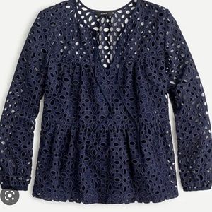 J. Crew Navy Eyelet blouse size L BNWT